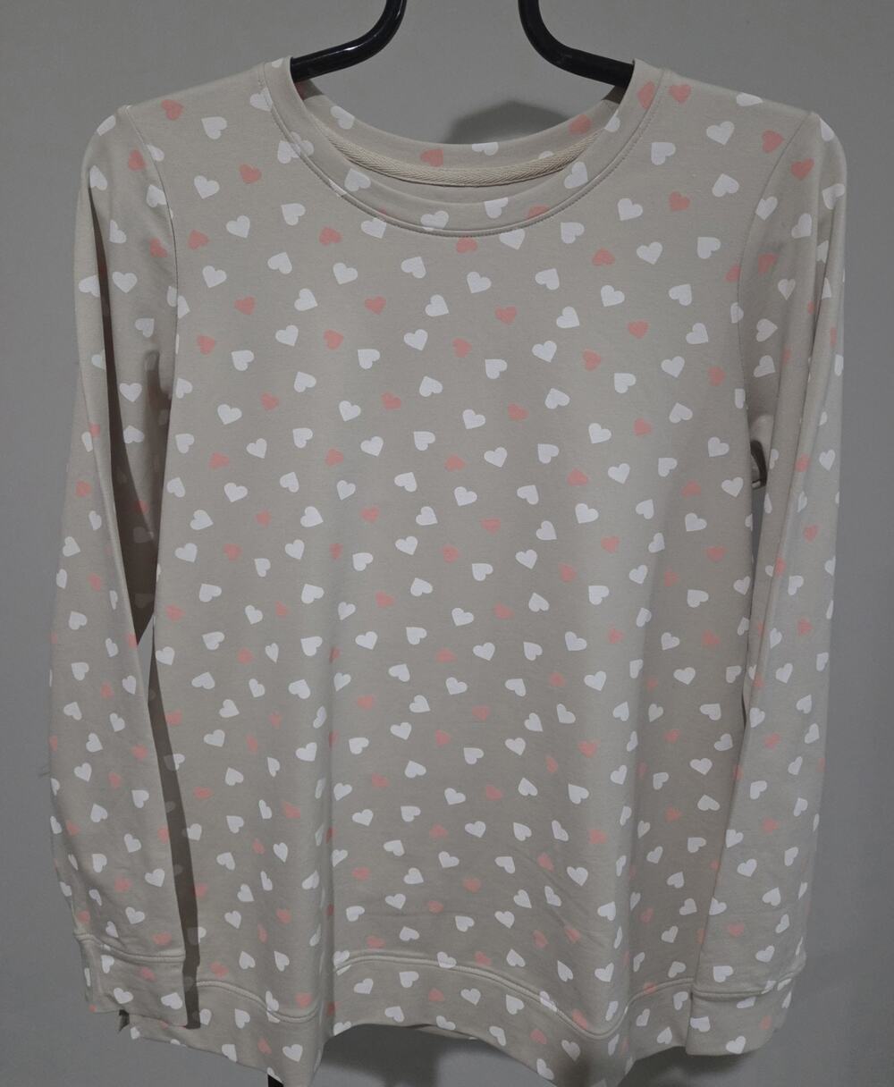 Denim & Co Hearts French Terry Size Med Stone Khaki Long Sleeve A712630 NWOT